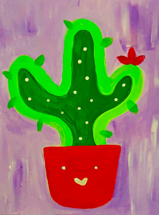 Smiley Cactus in a Red Pot – 8×10 Art Kit